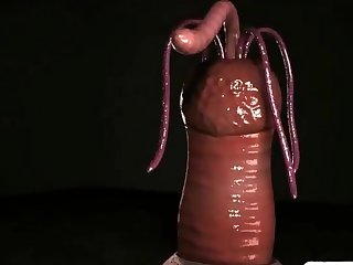 3D animation caught and hard drilled by tentacles